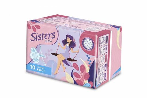 Sisters Ultra Normal прокладки женские гигиенические, 3 капли, прокладки гигиенические, поверхность сеточка, 10 шт.