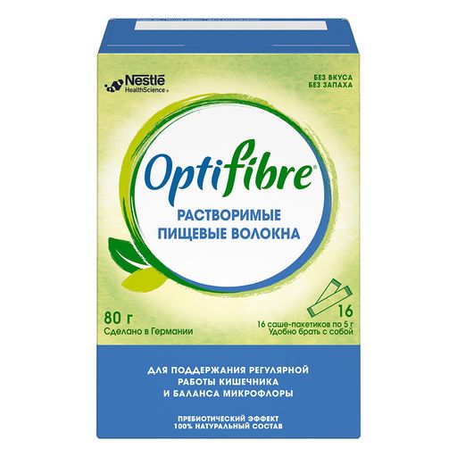 ОптиФайбер OptiFibre®, порошок, растворимые пищевые волокна для регулярной работы кишечника и баланса микрофлоры, 5 г, 16 шт.