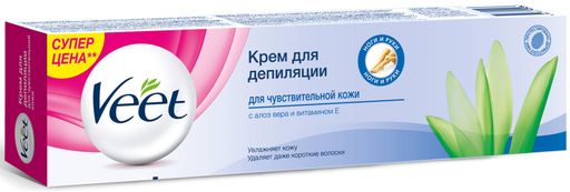 Veet крем для депиляции для чувствительной кожи, крем, с алоэ вера и витамином E, 100 мл, 1 шт.