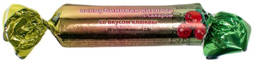 Аскорбиновая кислота с сахаром Эко, таблетки, клюква, 10 шт.