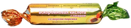 Аскорбиновая кислота с сахаром Эко, таблетки, персик, 10 шт.