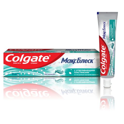 Colgate Макс Блеск с отбеливающими пластинками зубная паста, паста зубная, 50 мл, 1 шт.