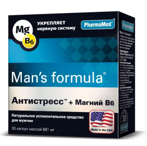 Man's formula Антистресс Магний + Витамин B₆, капсулы, 30 шт.